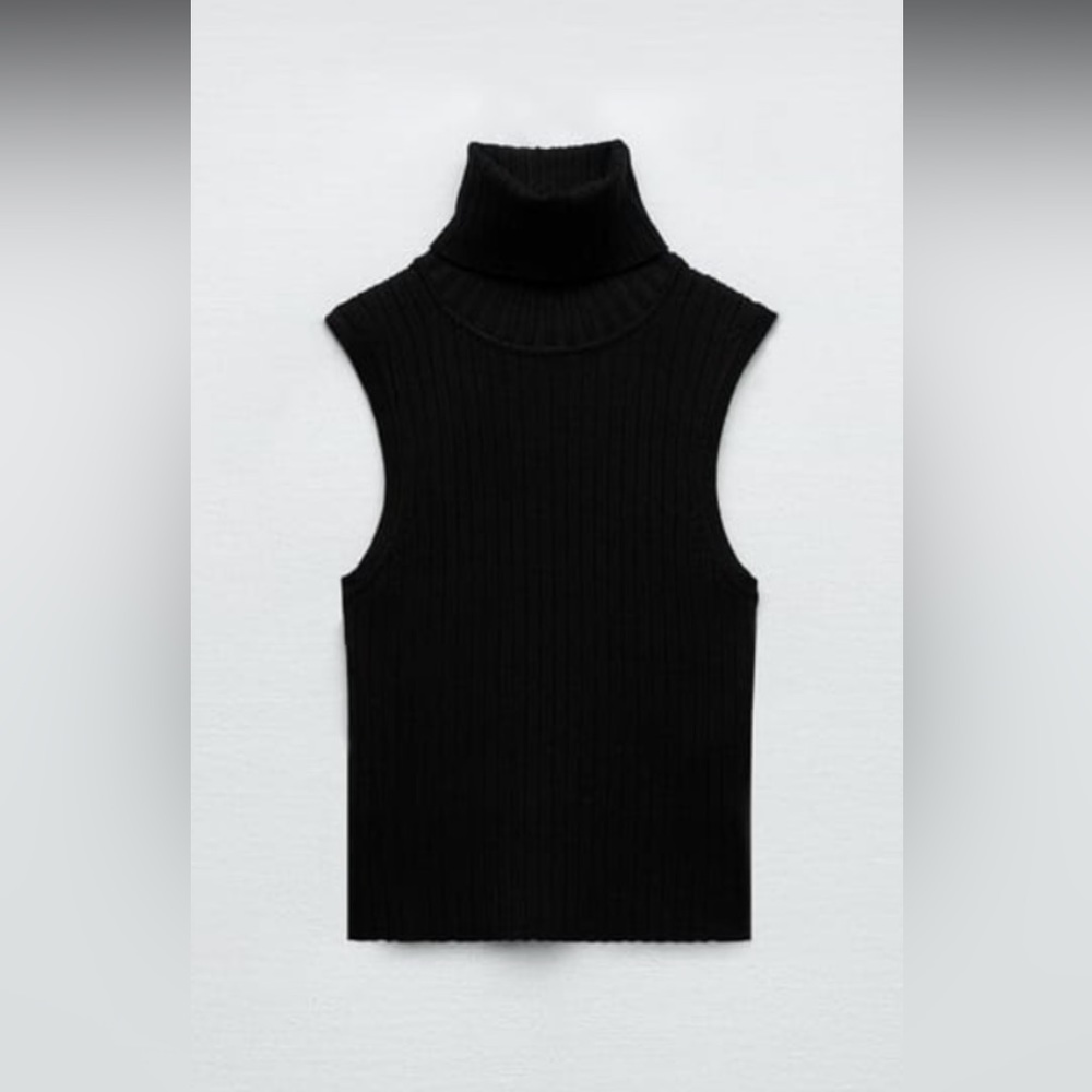 Zara Robbed Black Turtleneck Crop Top